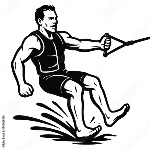 Water Skiing Athlete Vector - Man on Skis on the Water