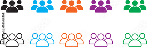 multi colored user group and community icon set, outline symbols