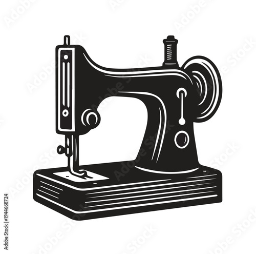 Vintage Sewing Machine Silhouette – Classic Tailor Equipment Vector Icon for Fashion and Craft Design