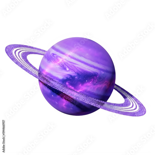 Illustration of a purple planet with rings resembling saturn isolated on white background