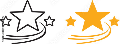 three stars with trail icon set, minimal outline rating symbols