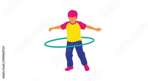 Child Hula Hooping with Colorful Outfit on White Background