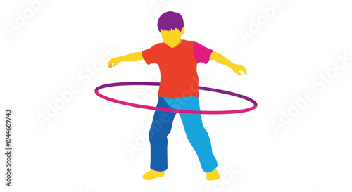 Child Spinning Hula Hoop, Active Play, Healthy Lifestyle, Isolated on White
