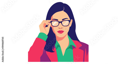 Confident Businesswoman Adjusting Glasses, Professional Woman Portrait, Modern Style