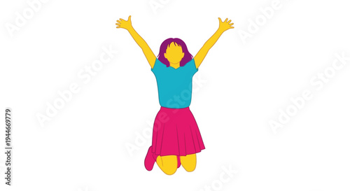 Joyful Kid Jumping with Arms Raised in Celebration