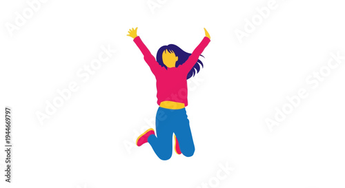 Joyful Woman Jumping in Air, Celebrating Success, Isolated on White Background