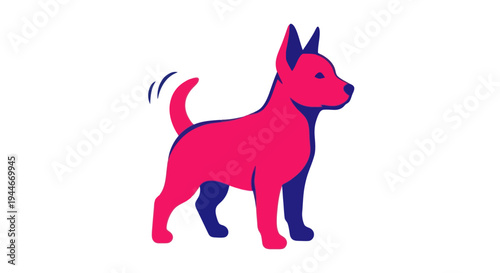 Bisexual pride dog illustration, pink and blue colors, simple graphic design