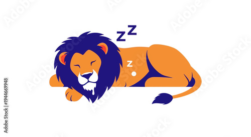 Sleeping Lion Cub Illustration - Peaceful Rest, Cute Animal Cartoon