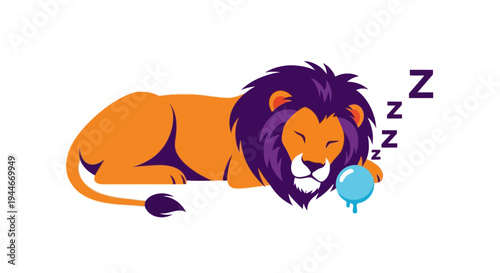 Sleeping Lion Cartoon with Zzzs and Bubble