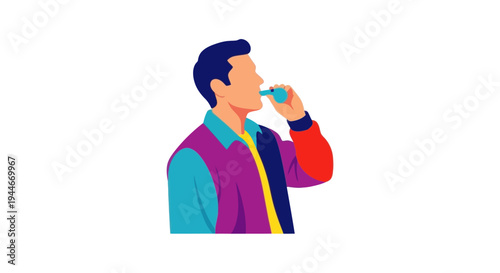 Man using an inhaler for asthma relief, flat illustration style