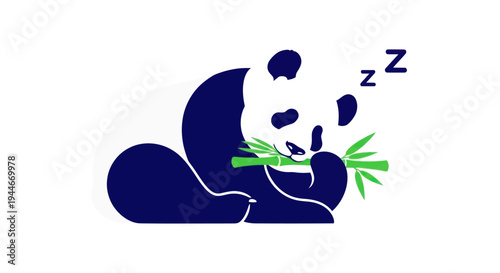 Cute panda sleeping while eating bamboo, isolated on white background