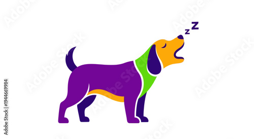 Stylized Dog Sleeping with Zzz symbol, Vibrant Colors, Isolated on White