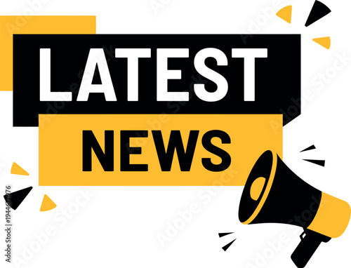 Graphic design for latest news announcement with a megaphone and radiating elements
