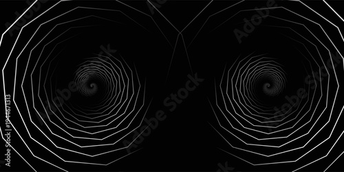 Futuristic black funnel. Wireframe space travel tunnel. Abstract blue wormhole with surface warp. Vector illustration.