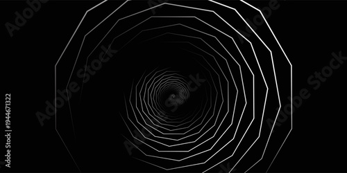 Futuristic black funnel. Wireframe space travel tunnel. Abstract blue wormhole with surface warp. Vector illustration.