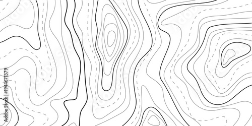 Line map with curvy wave isolines, topographic contours . Ocean or sea depth topographic landscape surface, pattern. Concept of conditional geography scheme, terrain path. Editable vector stroke
