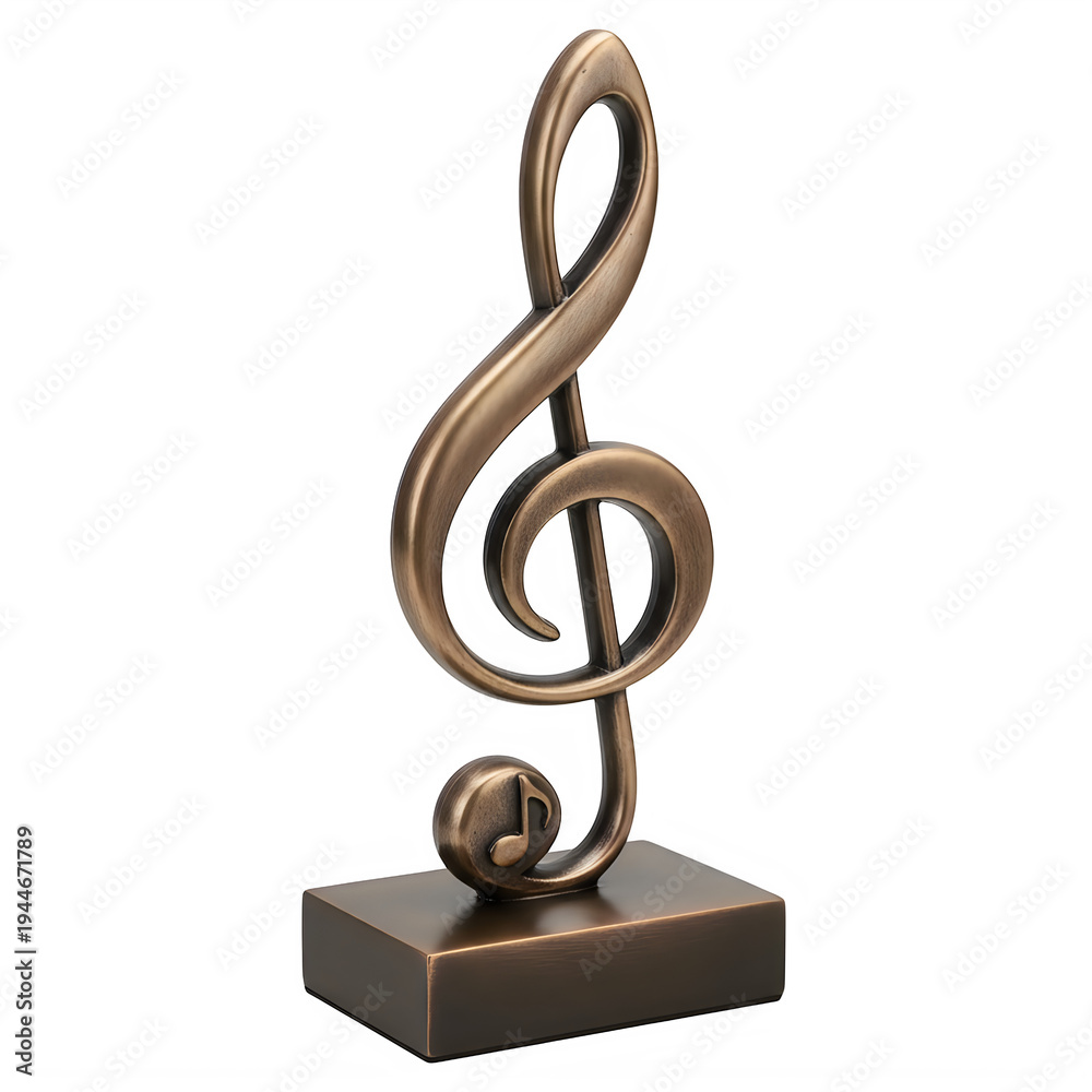 Obraz premium A stylized treble clef music note sculpture with a round base and a ball at the end.