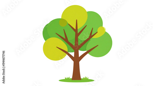 Stylized Tree with Green and Yellow Leaves – Flat Vector Illustration