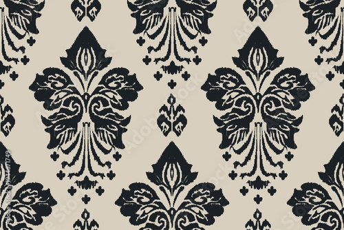 Modern Monochrome Boho Background.Seamless Ethnic Abstract Ikat Ornament.Bold Tribal Medallion Textile Design.Traditional Asian Ikat Textile Design.Seamless Geometric Folk Art Wallpaper.