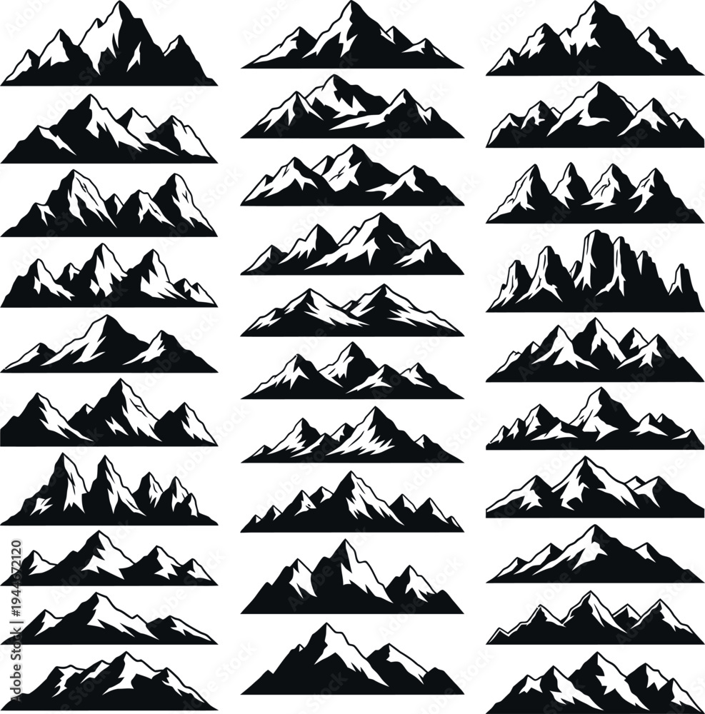 Fototapeta premium Large collection of mountain silhouette graphics