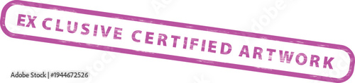Exclusive certified artwork stamp with purple text