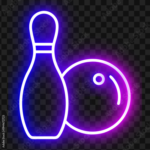 Neon Bowling Pins And Ball Vector Illustration