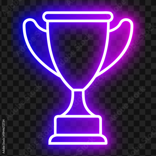 Neon Trophy Award Winning Success Celebration