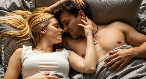 Couple in bed, intimate moment, lovers sleeping, romantic relationship
