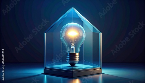 Glowing light bulb inside glass prism concept innovation idea protection technology