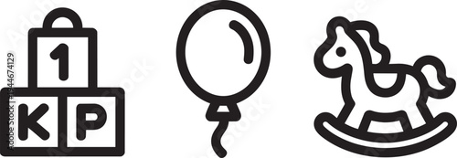 Children's Playtime Icons: Toy Blocks, Balloon, and Rocking Horse Vector Illustration