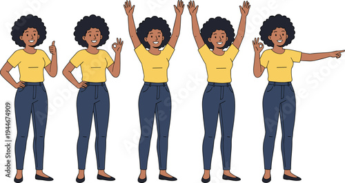 Casual man character vector illustration with multiple poses, gestures, thumbs up, OK sign, pointing, and expressive body language