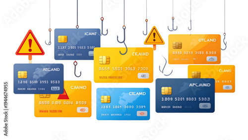 Credit Card and Phishing Warning Illustration – Online Scam and Identity Theft Concept