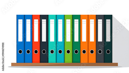 Colorful Office Folders on Shelf – Organized Workspace Vector Illustration
