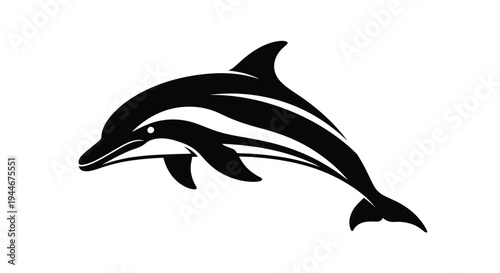 Black and white dolphin silhouette swimming left