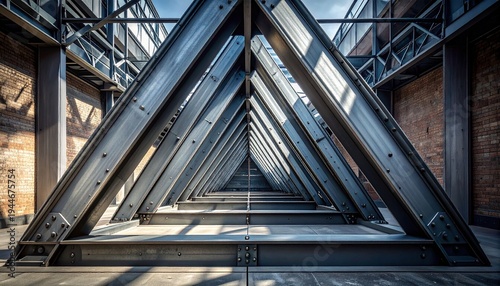 Modern steel beam structure triangular framework industrial architecture design sunlight