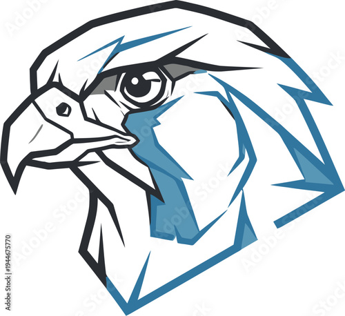 A fierce and majestic predatory bird head logo design with sharp lines and a bold profile, showcasing strength and agility perfect for sports teams or corporate branding.