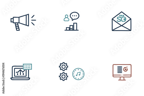 Digital Marketing and SEO Advertising Icon Set for Business Growth and Social Media