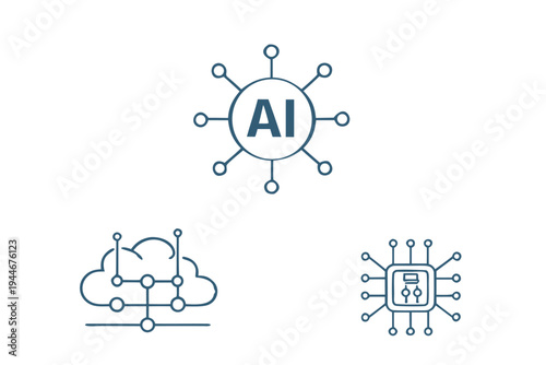 Artificial Intelligence and Futuristic Technology Line Icon Set for Machine Learning and Data Science