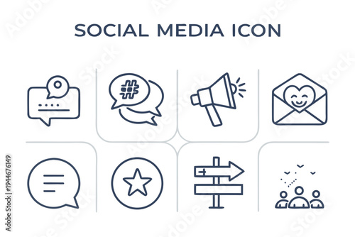 Social Media Communication and Networking Icon Set for Chat Interaction and Digital Feedback