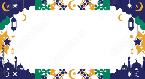 Islamic decorative border with crescent moon and stars.