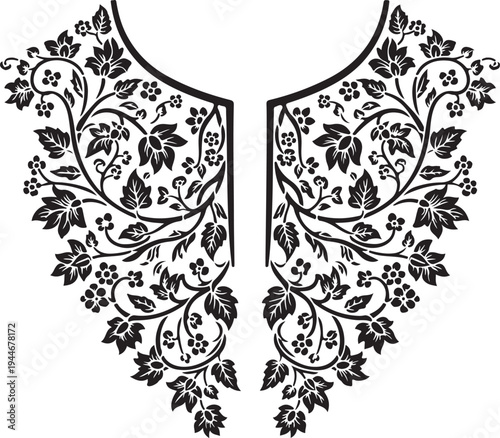 Elegant Floral Neckline Design Vector Illustration for Fashion and Apparel