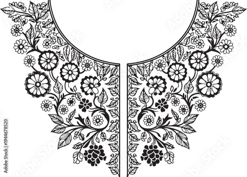 Traditional Mehendi Floral Neckline Ornament Vector Illustration