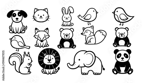 Stylized Cute Hand Drawn Animal Icon Pack with Pets and Wildlife