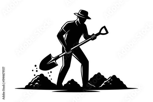 Illustration of Man digging with shovel silhouette