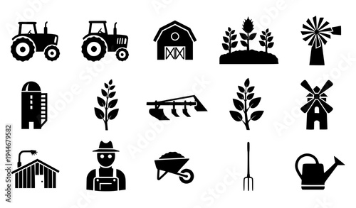 Farming Agriculture and Rural Icon Vector Set