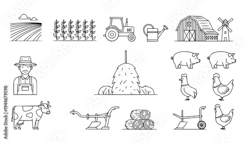 Minimal Farming Agriculture and Rural Vector Icons Collection