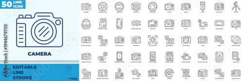 Camera Line Editable Icons set