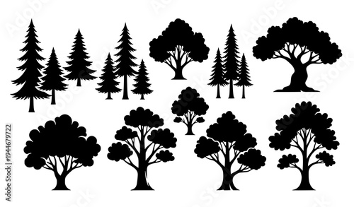 Stylized Forest Tree Silhouette Nature Vector Pack