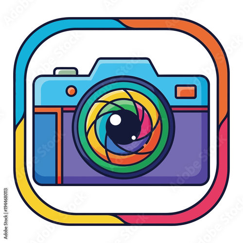 Colorful vintage camera rainbow lens vector illustration flat design