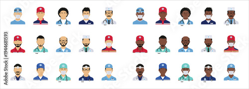 Doctors avatars set with diverse medical professionals in uniforms